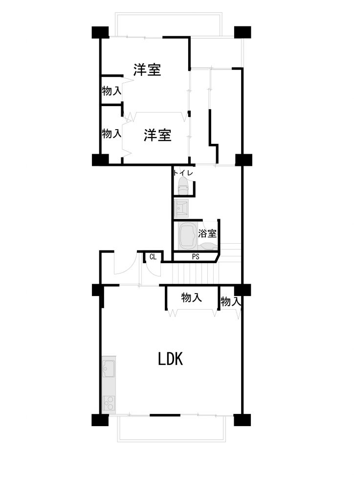 M083 上質キッチンが映えるシンプル＆モダンな空間 間取り BEFORE